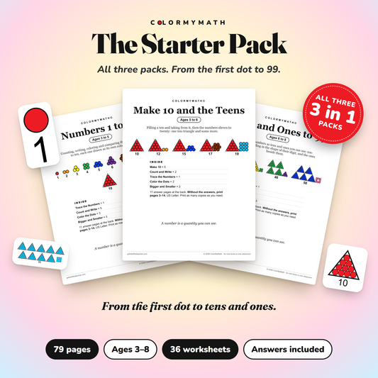 The Starter Pack — 36 ColorMyMath Worksheets (Ages 3–8)