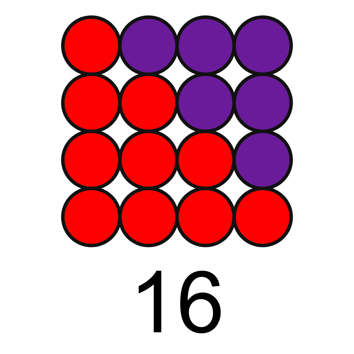 ColorMyMath square number 16 = 4 squared design